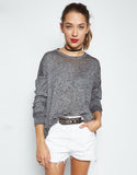 Michael Lauren Russell Drop Shoulder Pullover in Heather Grey Burnout