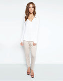 Michael Lauren Kobe V-Neck Henley w/Tail in White - SWANK - Tops - 2